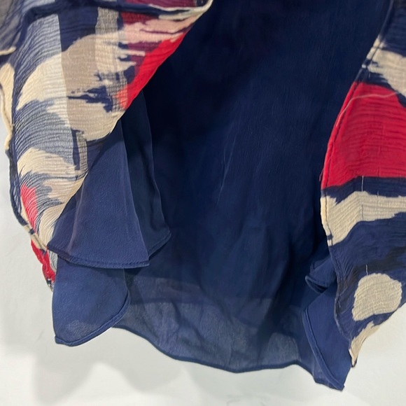 Diane von Furstenberg Candela Bis Silk Ruffle Long Sleeve Blouse Top Navy Red 10 - Picture 10 of 14